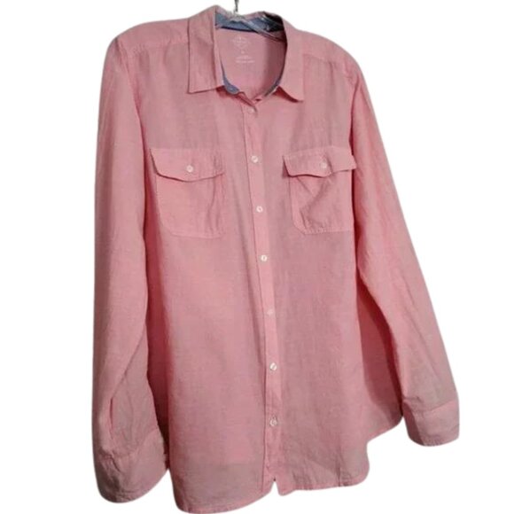 Women’s Pink Shirt Size XL St. John's Bay Button Up 100% Cotton Pocket Front - Picture 2 of 9